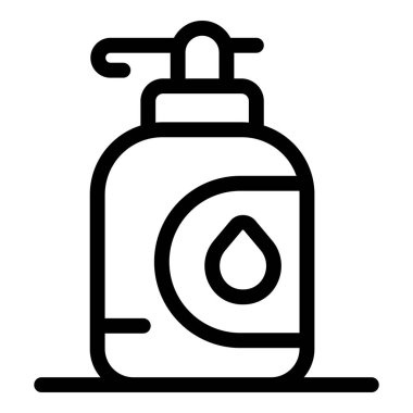 Sıvı sabun veya şampuan sunan temiz ve hijyenli bir şeker şişesinin basit siyah beyaz çizimi.