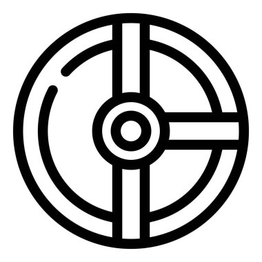 Metal dekorasyonlu yuvarlak ahşap bir kalkanın basit bir simgesi, tarih veya fantezi projeleri için mükemmel.