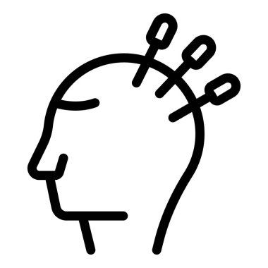 Migren tedavisi gören bir hastanın kafasında çizgi çizimi.