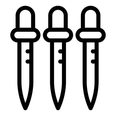 Laboratuvar ortamında sıvı maddeleri ölçmek için üç kimyasal damlatıcının çizgi simgesi