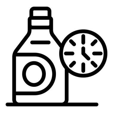 Çamaşır makinesi, saati olan deterjan şişesi, hızlı çamaşır yıkama programı konsepti.