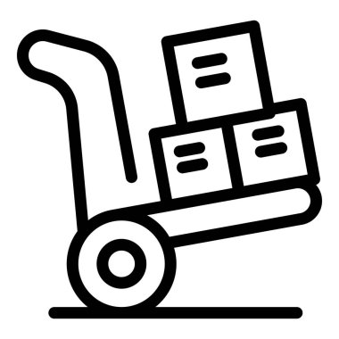 Nakliye ve teslimat için kargo taşıyan bir el arabasının çizgili resim simgesi
