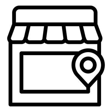 Haritadaki bir mağazayı işaretleyen, çevrimiçi alışverişi ve depolama yerini temsil eden basit bir konum simgesi