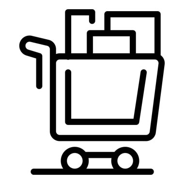 Yerde duran ürünlerle dolu bir alışveriş arabasının siyah taslak simgesi