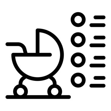 Bir bebek arabasının çizgili resim simgesi. Yeni doğan bebek için planlama ve hazırlığı simgeleyen bir listenin yanına yerleştirilmiş.