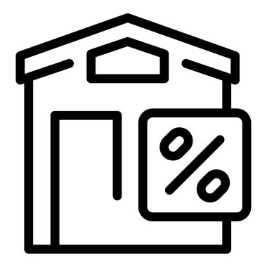 Satır simgesi tasviri, yüzde sembollü bir depo binası içeriyor, toptan perakende ticareti tasvir ediyor