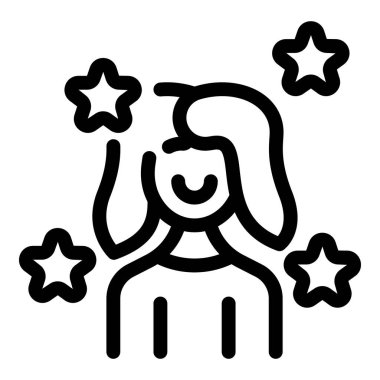 Yıldızlarla çevrili genç bir kadının çizdiği çizgi mutluluk ve pozitifliği temsil ediyor.