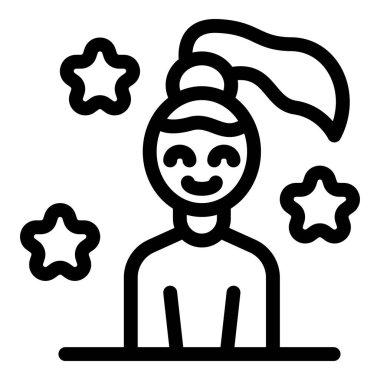 Yıldızlarla çevrili genç kız gülümsüyor, mutluluk ve olumlu düşünceleri ifade ediyor.