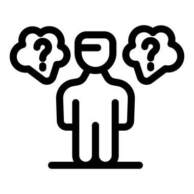 Bir iş adamının farklı seçenekleri sembolize eden iki soru işaretiyle karar vermesinin basit bir simgesi