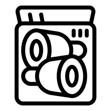 Çamaşır makinesi iki havlu yıkıyor. Çamaşır konsepti çizgisi simgesi.