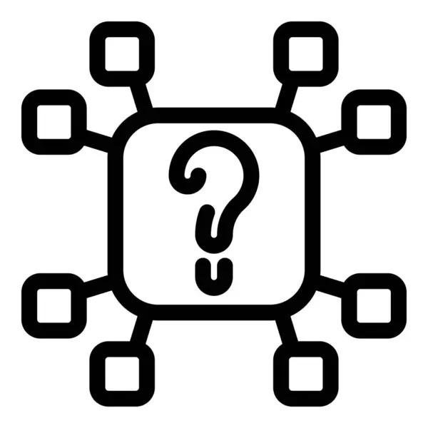 stock vector Single question mark is at the center of multiple data points, representing a central question