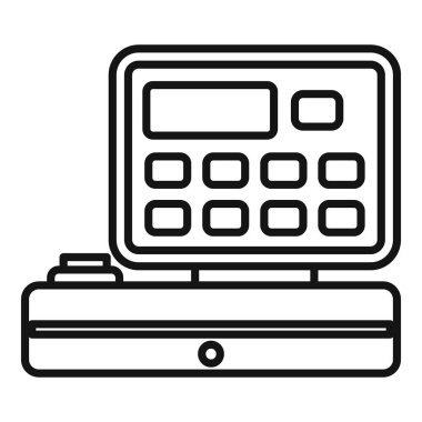 Modern bir yazar kasanın çizimi tezgahın üzerinde duruyor, bir kasiyerin satış işlemlerini başlatması için hazır.