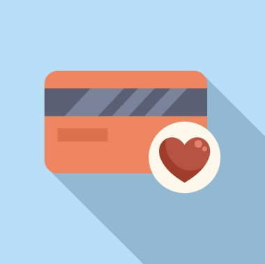 Kredi kartı kalp ikonuyla sevgiyi gösteriyor. Banka ödeme metodunu kullanarak hayır kurumuna bağışı temsil ediyor.