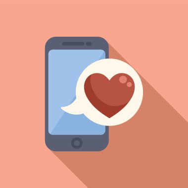 Cep telefonu bir konuşma balonunun içinde bir kalp şekli gösteriyor, online randevu ve sevgililer gününü temsil ediyor.