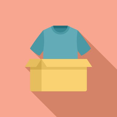 İçeriden mavi tişörtlü karton kutuyu aç. Kıyafet bağışı kavramı.