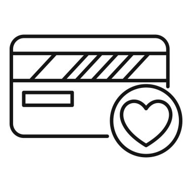 Kalp ile bir kredi kartını temsil eden çizgi ikonu, modern ödeme yöntemlerini kullanarak bağış kavramını sembolize ediyor.