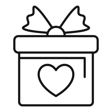 Basit bir çizgi çizimi. İçinde bir kalp ile süslenmiş bir hediye kutusu var. Aşkı, özeni ve özel durumları temsil etmek için mükemmel.