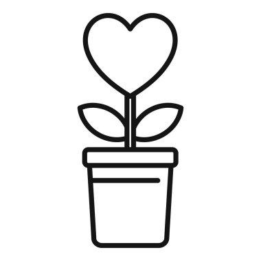 Bir tencerede büyüyen kalp şeklindeki bir çiçeğin çizgi sanat simgesi, sevgi, ilgi ve sevgiyi temsil eder.