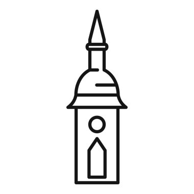 Bir saat kulesinin basit siyah-beyaz çizimi, bir kitapta veya bir ikon olarak resmetmek için mükemmeldir.