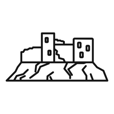 Dağın tepesindeki binaları tahrip eden bir depremin sanat simgesi.