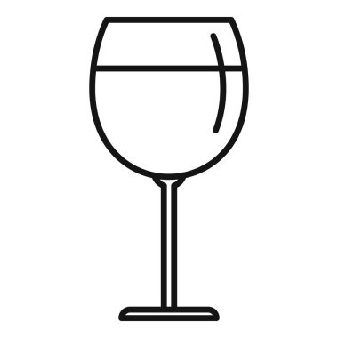 İçinde şarap olan bir şarap kadehinin basit siyah beyaz çizgisi.