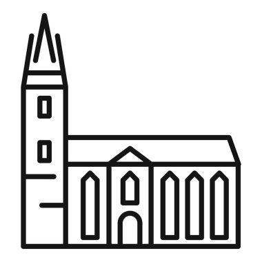 Dini mimariyi gösteren yüksek kulesi olan bir kilise binasının çizgi sanat simgesi.