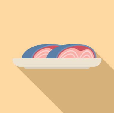 İki somon filetosunun bir tabakta yatıp sağlıklı beslenmeyi ve iyi bir akşam yemeğini simgeleyen minimalist çizimi.