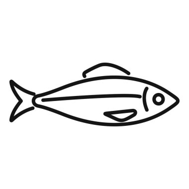 Sağa doğru yüzen bir balığın basit siyah beyaz çizgisi.