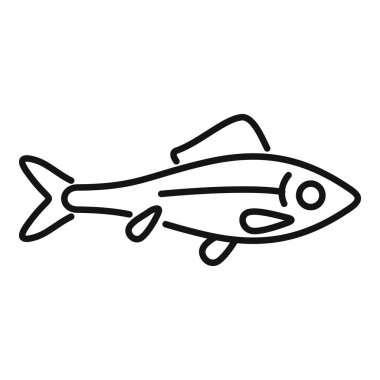 Sağa doğru yüzen bir balığın basit siyah beyaz çizgisi.