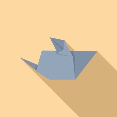 Mavi origami faresi, uzun gölgeli sarı arkaplanda katlanmış kağıt figür