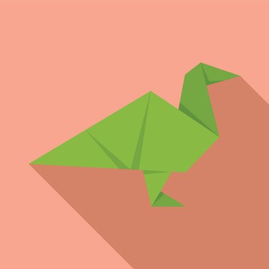 Pembe arka planda duran yeşil origami kuşu, el yapımı kağıt hayvan.