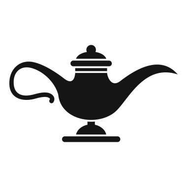 Cin lambasının basit siyah beyaz simgesi uzun kıvrımlı bir çıkıntıyla yuvarlak bir kaidede duruyor.