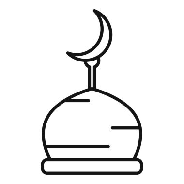 Cami kubbesinin tepesindeki hilal şeklindeki bir ayın basit ve minimalist çizimi İslami inanç ve mimariyi çağrıştırıyor.