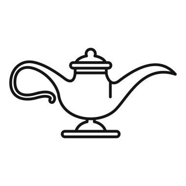 Beyaz arka planda duran, dilekleri ve fantezileri temsil eden sihirli bir lambanın çizgi çizimi