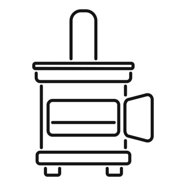 Kapısı açık bir konveksiyon fırınının çizgi çizimi içeriyi gösteriyor.