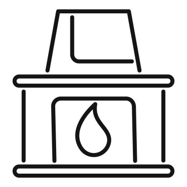 Basit, modern şöminenin tek bir kütükle yanması, bir çizgi çizimi.