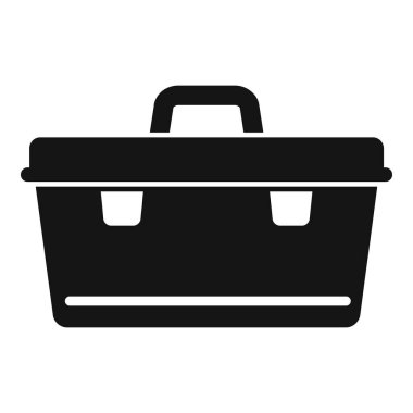 Aletleri saklamak ve taşımak için kullanılan plastik bir alet kutusunun siyah silueti, beyaz arka planda izole edilmiş.