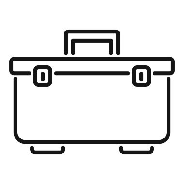 Aletleri depolamak için metal kopçaları olan büyük plastik bir araç kutusunun basit siyah ve beyaz simgesi