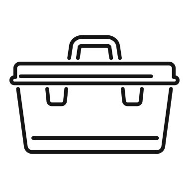 Boş bir plastik araç kutusunun basit satır simgesi, saplı, diy için mükemmel, ev geliştirme ve onarım projeleri