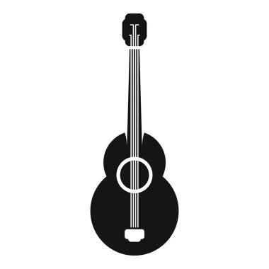 Ayakta duran akustik gitarın siyah ve beyaz çizimi, müziği ve müzik aletlerini temsil eden basit bir simge