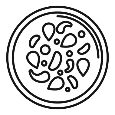 Bilimsel araştırmalarda sıklıkla kullanılan besleyici bir ortamda büyüyen bakteriler içeren bir petri kabının çizgi sanat simgesi