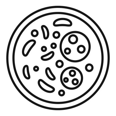 Hücre kültürü büyüyen bir petri kabının çizgi çizimi, mikrobiyoloji laboratuvarlarında yaygın bir görüş.