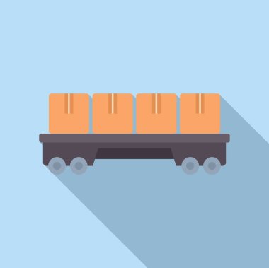 Demiryolu platformu bir depoya yüklenmeyi bekliyor, ulaşım konseptini paketliyor.