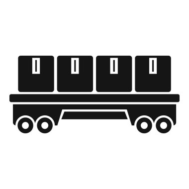 Tekerlekli dört kutu taşıyan bir kargo platformunu temsil eden basit bir simge, lojistik ve teslimat için kullanışlı bir simge