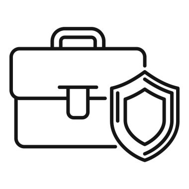 Evrak çantası, işyerindeki iş güvenliği ve güvenliği simgeleyen bir kalkan tarafından korunuyor.