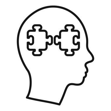 İnsan kafasının iki yapboz parçasıyla çizildiği çizgi, düşünmeyi sembolize eden bir beyin oluşturuyor.