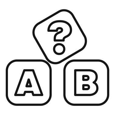 Üç bloğun çizgi çizimi, iki harf alfabenin ve en üstteki soru işaretini gösteriyor