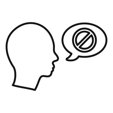 Konuşma balonunda yasaklı bir sembolle sansür düşünen bir adamın çizgi çizimi