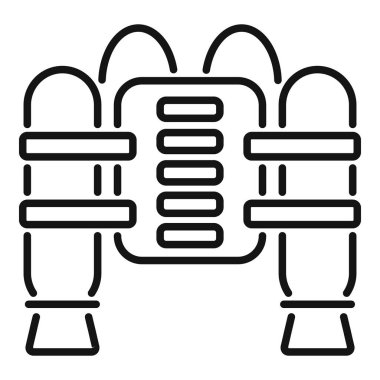 Güvenli ve profesyonel sualtı keşifleri için oksijen tankları içeren tüple dalış ekipmanlarının çizgi simgesi