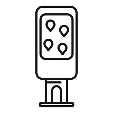 Yol bulma için konum pimlerini gösteren etkileşimli dijital işaret kioskunun satır simgesi